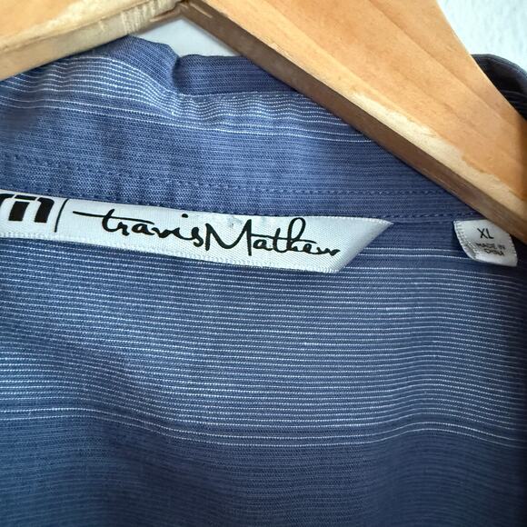 TRAVISMATHEW | A Okay Stripe Short Sleeve Button-up Shirt In Total Eclipse | XL - Picture 2 of 6